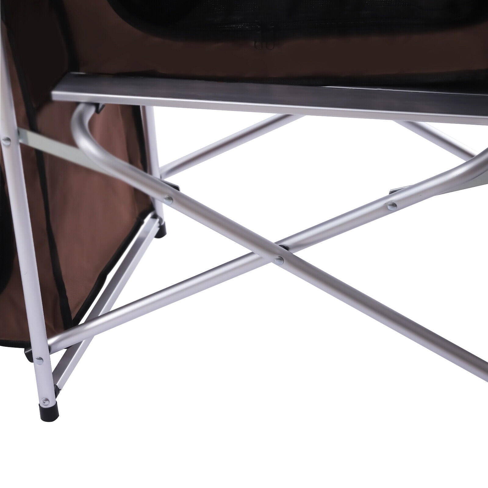 Folding Camping Kitchen Table with Storage Portable Outdoor Cooking Table with Aluminium Windscreen Kitchen Station with 2 Side Tables for BBQ Grill Picnics Brown