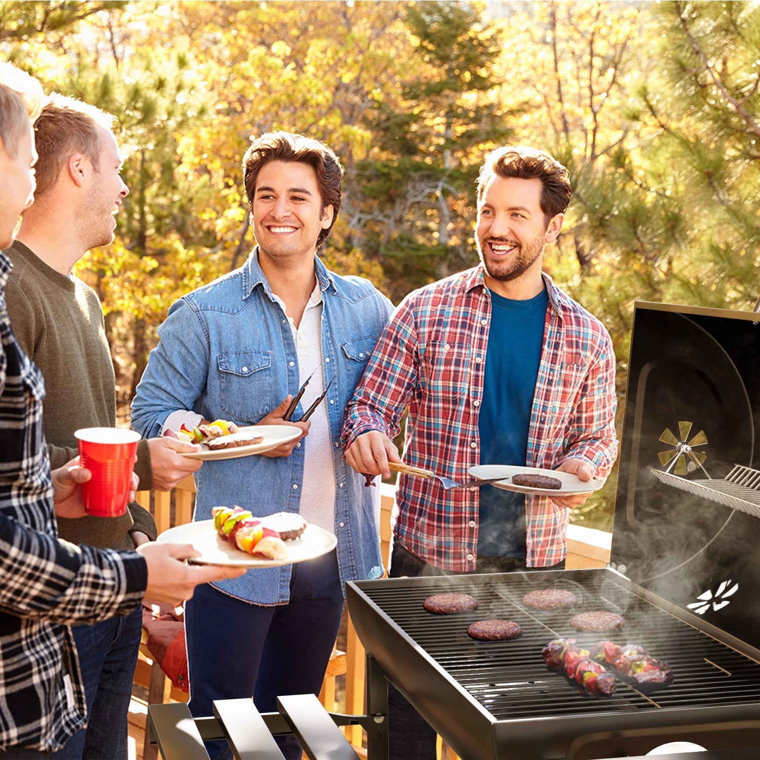 29�� Barrel Outdoor Charcoal Grill with Side Shelf and Wheels. Black