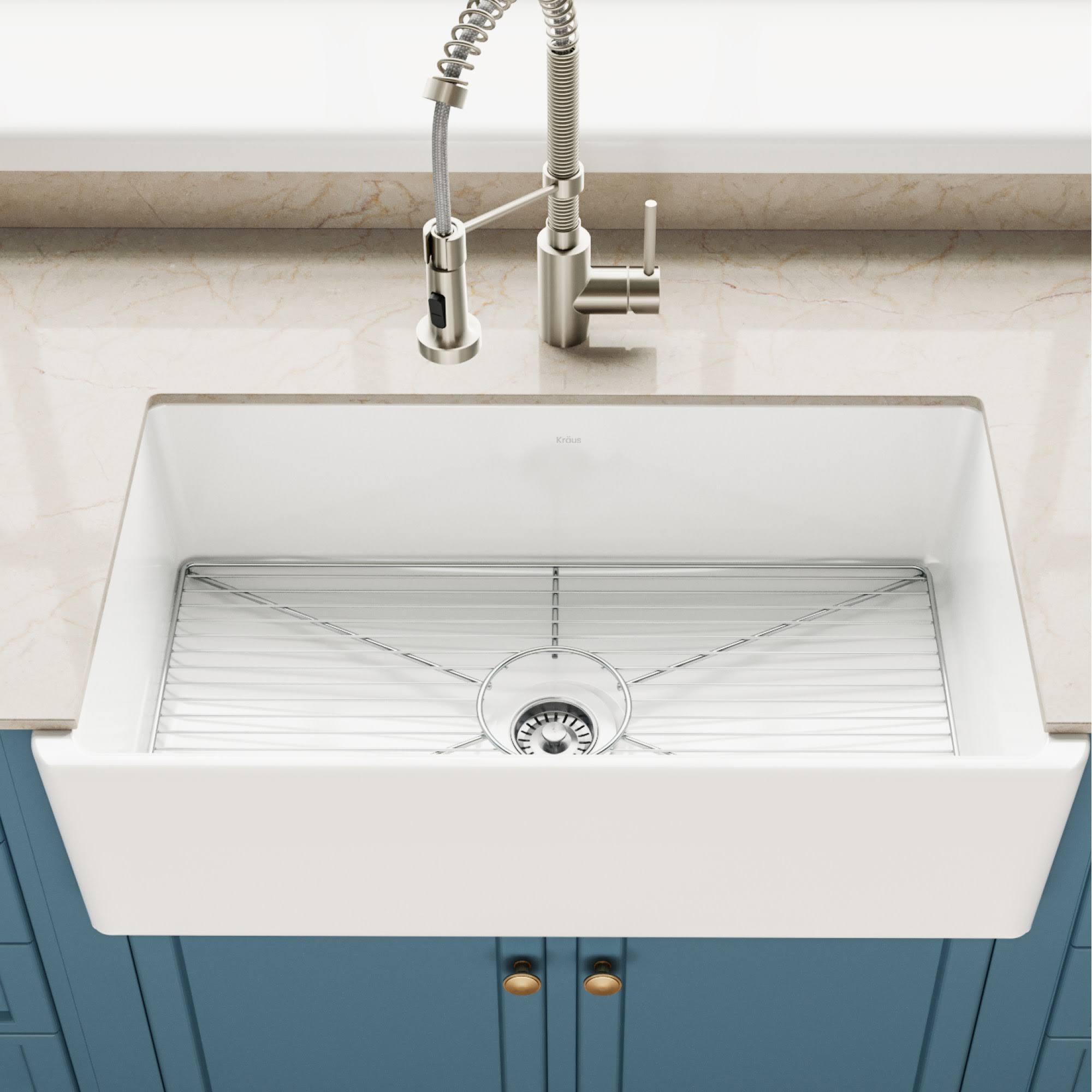 Kraus KFR1-33GWH Turino 33 inch Fireclay Farmhouse Reversible Apron Front Single Bowl Kitchen Sink in Gloss White