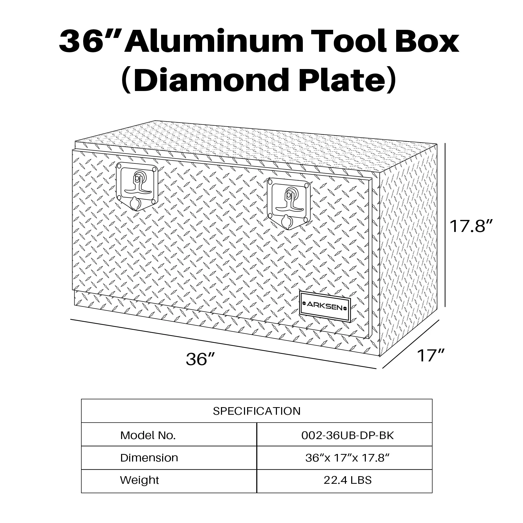 ARKSEN 36 Inch Heavy Duty Aluminum Diamond Plate Tool Underbody Box