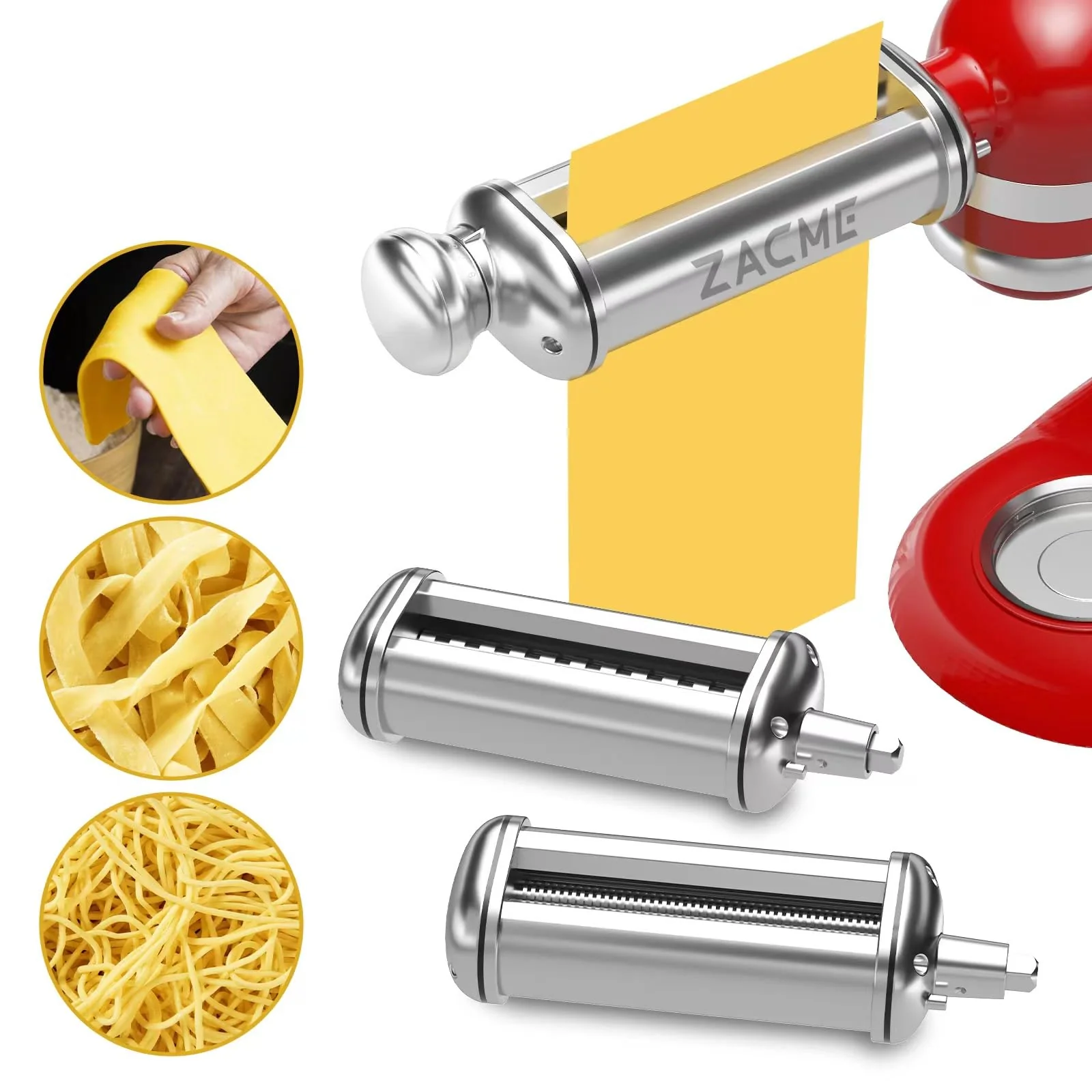 ZACME 3 Piece Pasta Maker Attachment Set for All KitchenAid Stand Mixer