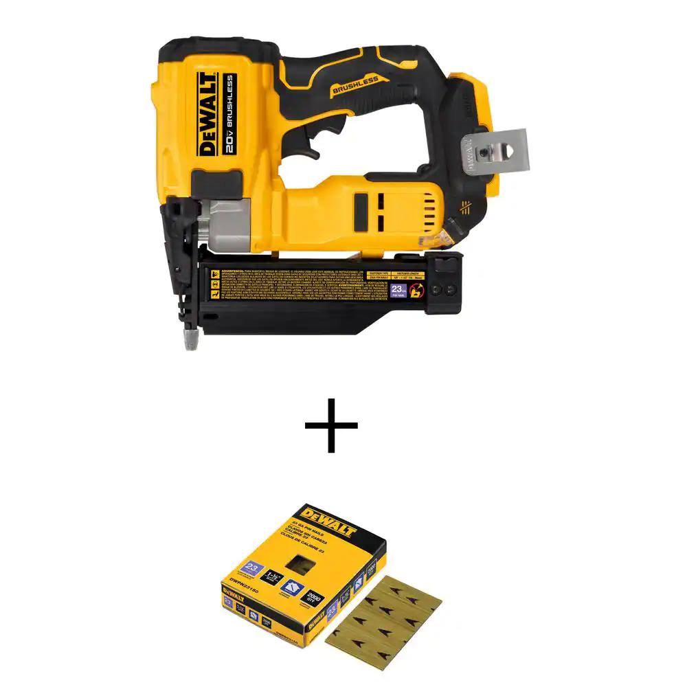 DeWalt Atomic 20V Max Lithium Ion Cordless 23 Gauge Pin Nailer Tool Only and 1 1/2 in. x 23 Gauge Pin Nails 2000 Pieces