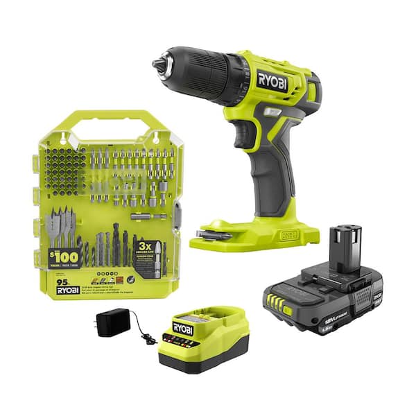 ONE+ 18V Cordless 3/8 in. Drill/Driver Kit with 1.5 Ah Battery. Charger. and Drill and Drive Kit (95-Piece)