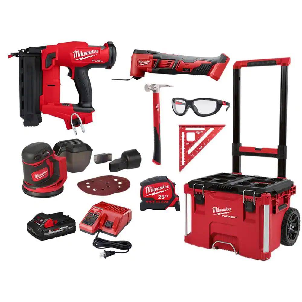 Milwaukee M18 Fuel 18-Volt Lithium-Ion Brushless Cordless Gen II 18-Gauge Brad Nailer Woodworking Kit (3-Tool) w/PACKOUT Tool Box