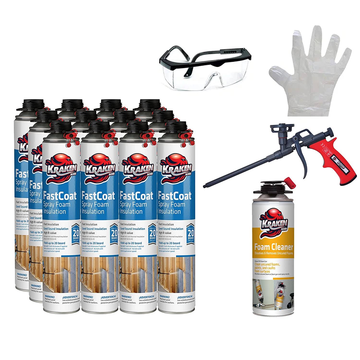 Fastcoat Insulation Spray Foam Pack of 12 Can - Cleaner - Spray Gun