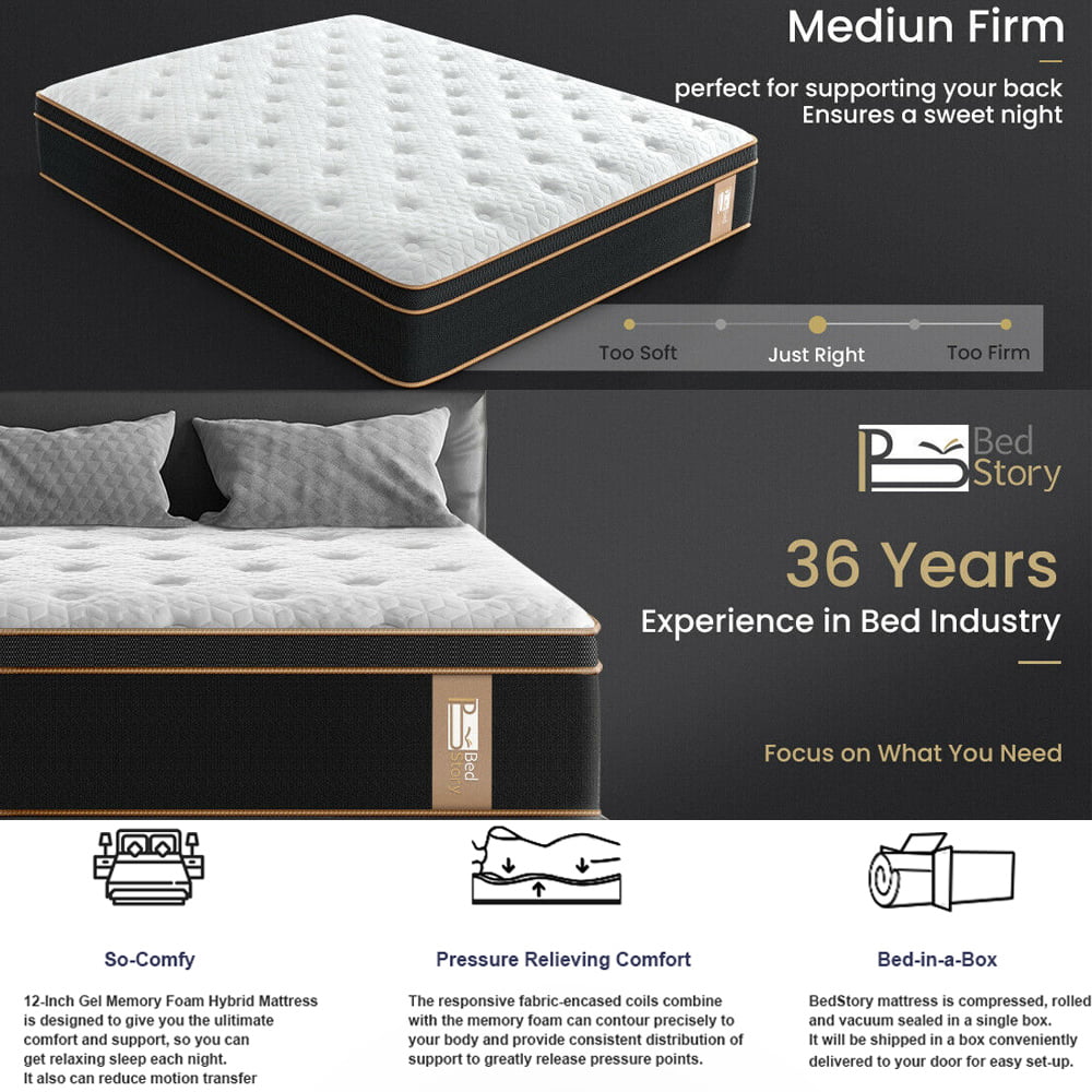 12 (H) Pocket Spring Hybrid Mattress. Queen Size Gel Infused Memory Foam Mattresses Bed in-a-Box CertiPUR-US Certified