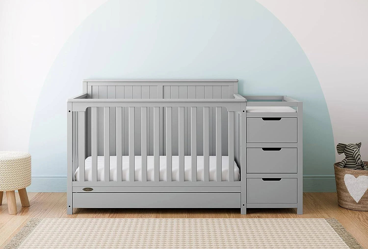 Graco Hadley 5-in-1 Convertible Crib and Changer with Drawer Pebble G - MadeInUSA