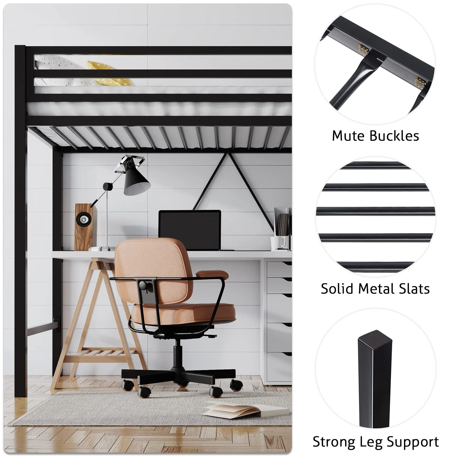 SHA CERLIN Junior Loft Bed Twin Size. Heavy Duty Twin Bed Frame