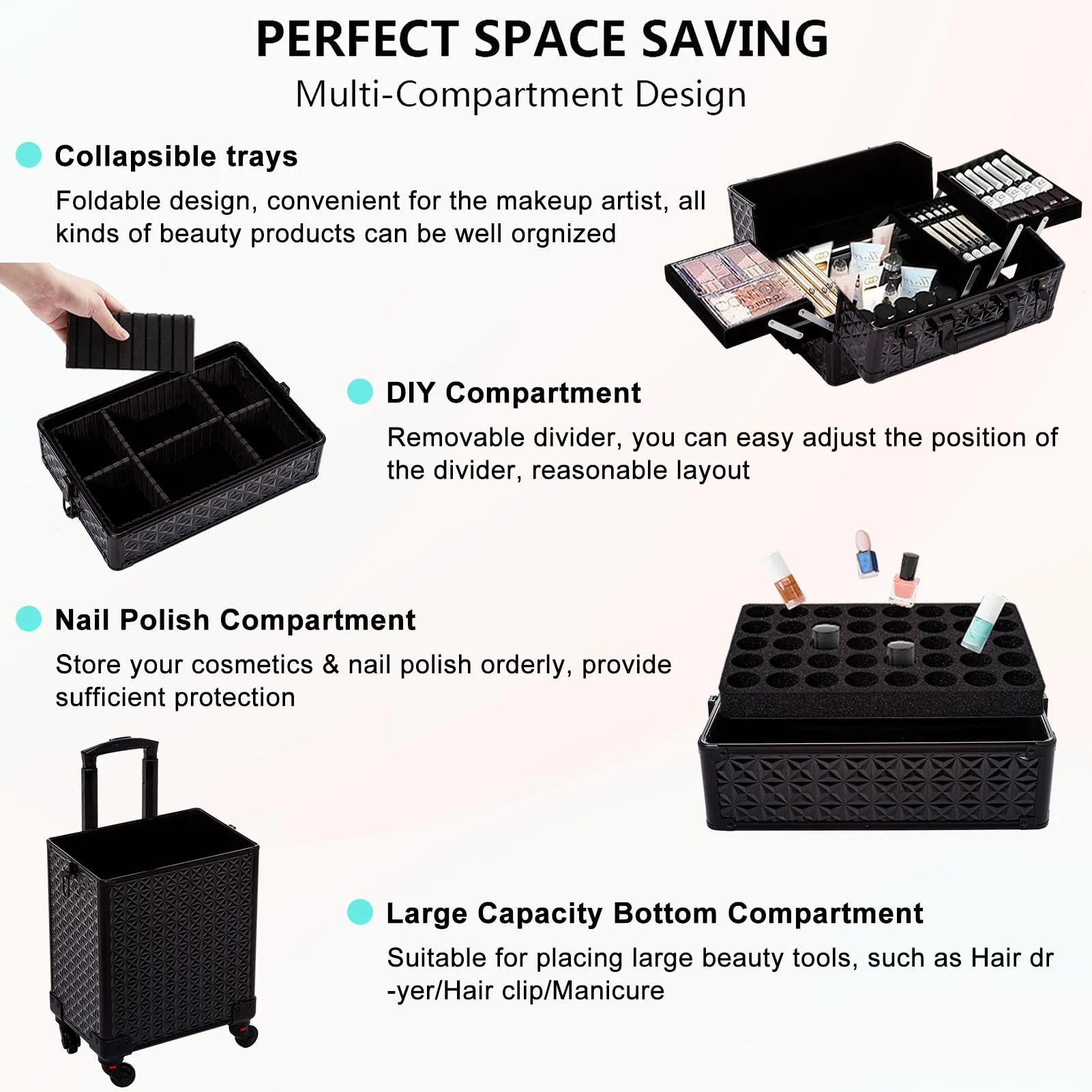 AROUS 5 in 1 Professional Makeup Train Case with 360� Swivel Wheels