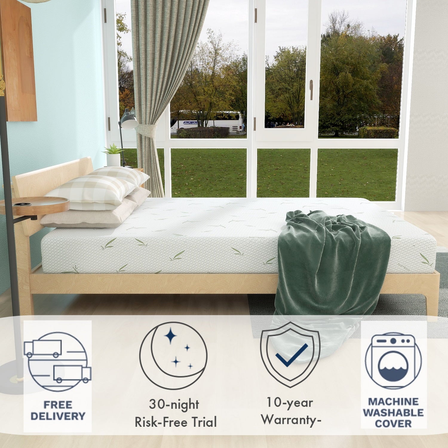 Mattress.Smiaoer 8 inch Memory Foam Mattress Bed in a Box.Medium Firm with Soft Bamboo Cover.Made in USA