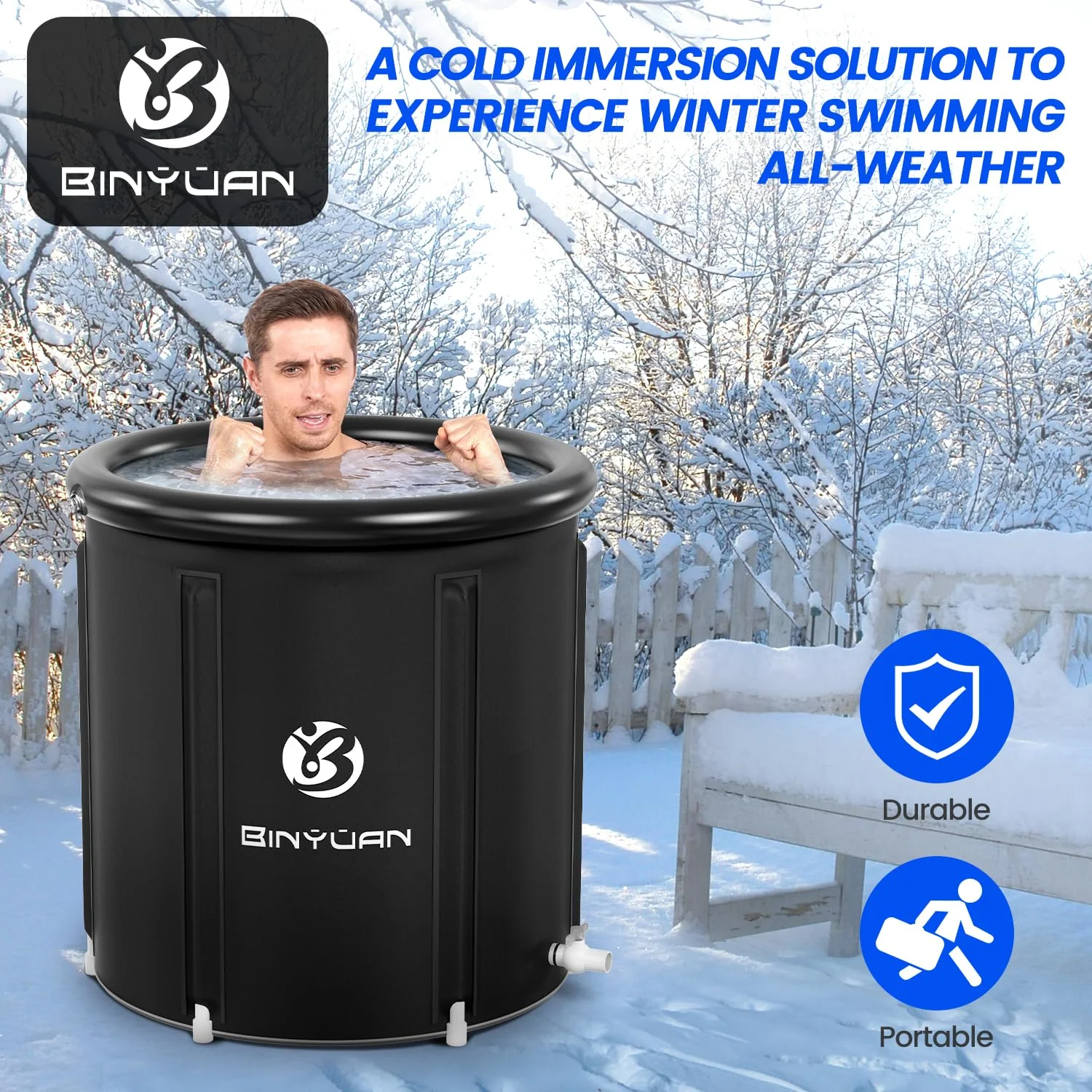 BINYUAN XL Large Ice Bath Tub for Athletes With Cover 106 Gallons