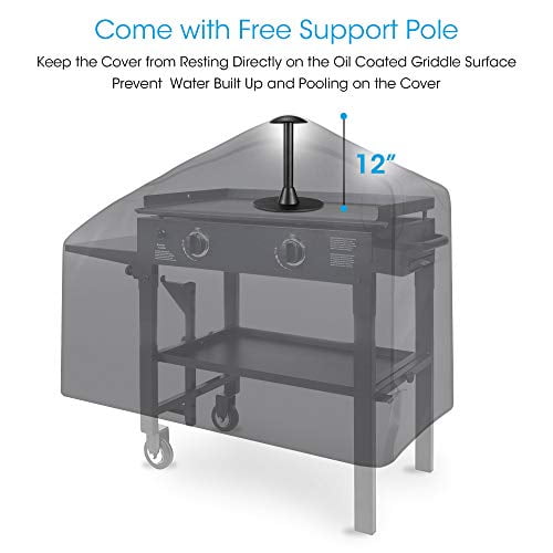 Griddle Cover for Blackstone 28 Inch Grill. Flat Top Cooking Station Grill Cover with Sealed Seam. Outdoor Heavy Duty Waterproof Grill Cover. Includes Support Pole to Prevent Water Pooling