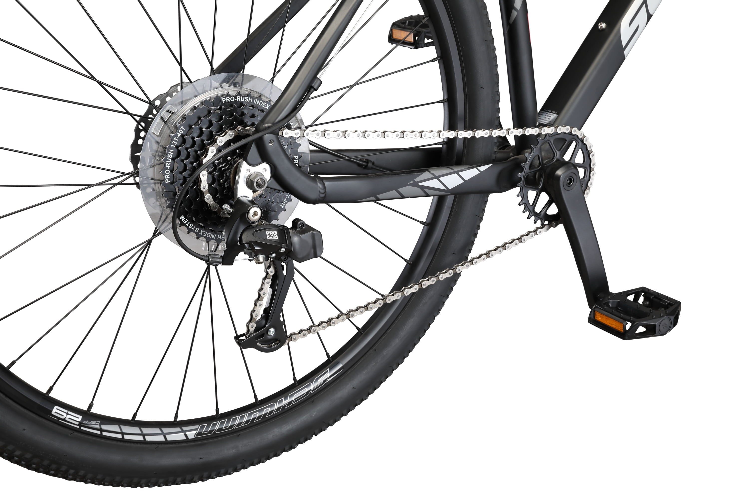 Taff Mountain Bike. 29-Inch Wheels. 8 Speeds. Black / White