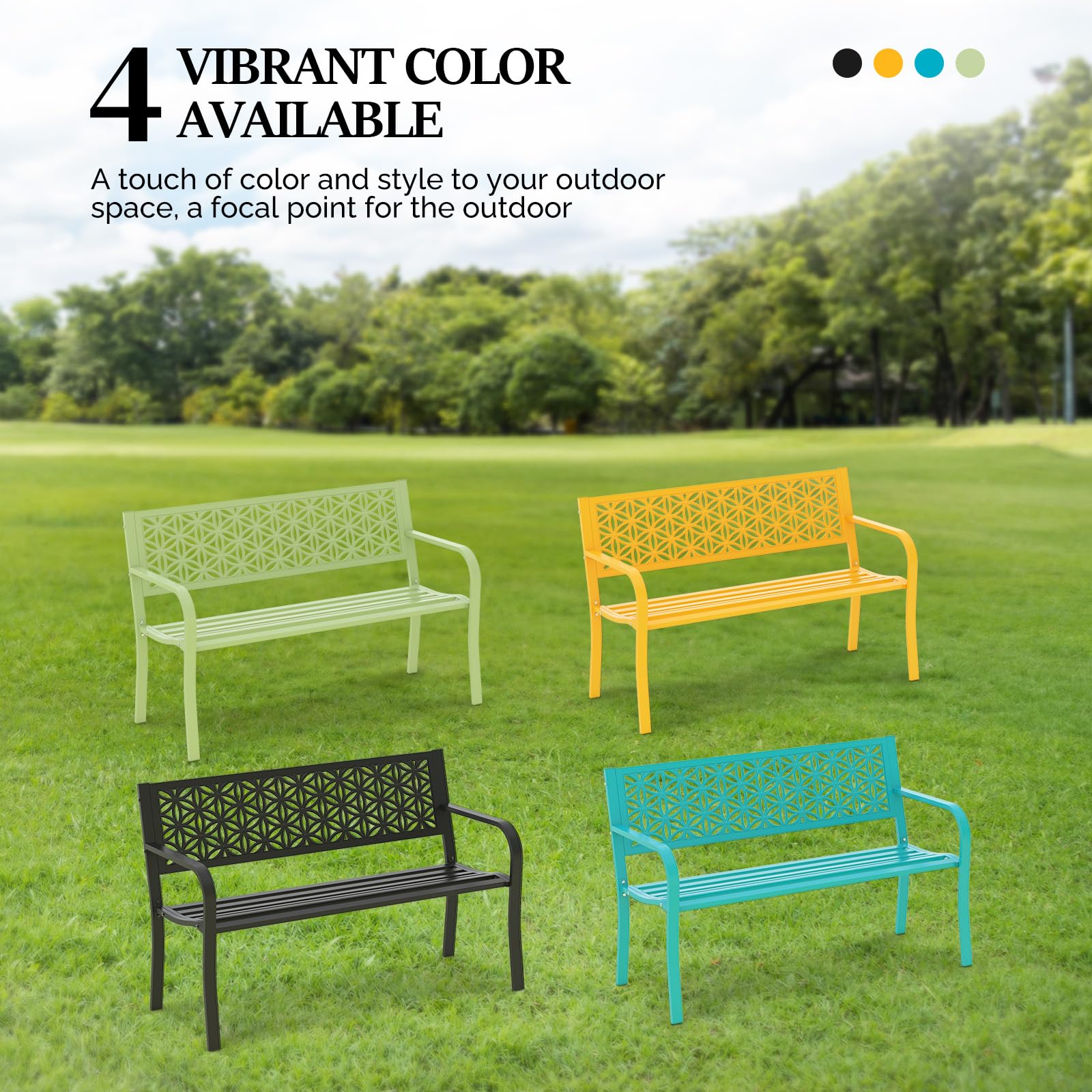 VINGLI 50 Outdoor Bench Metal with Floral Back