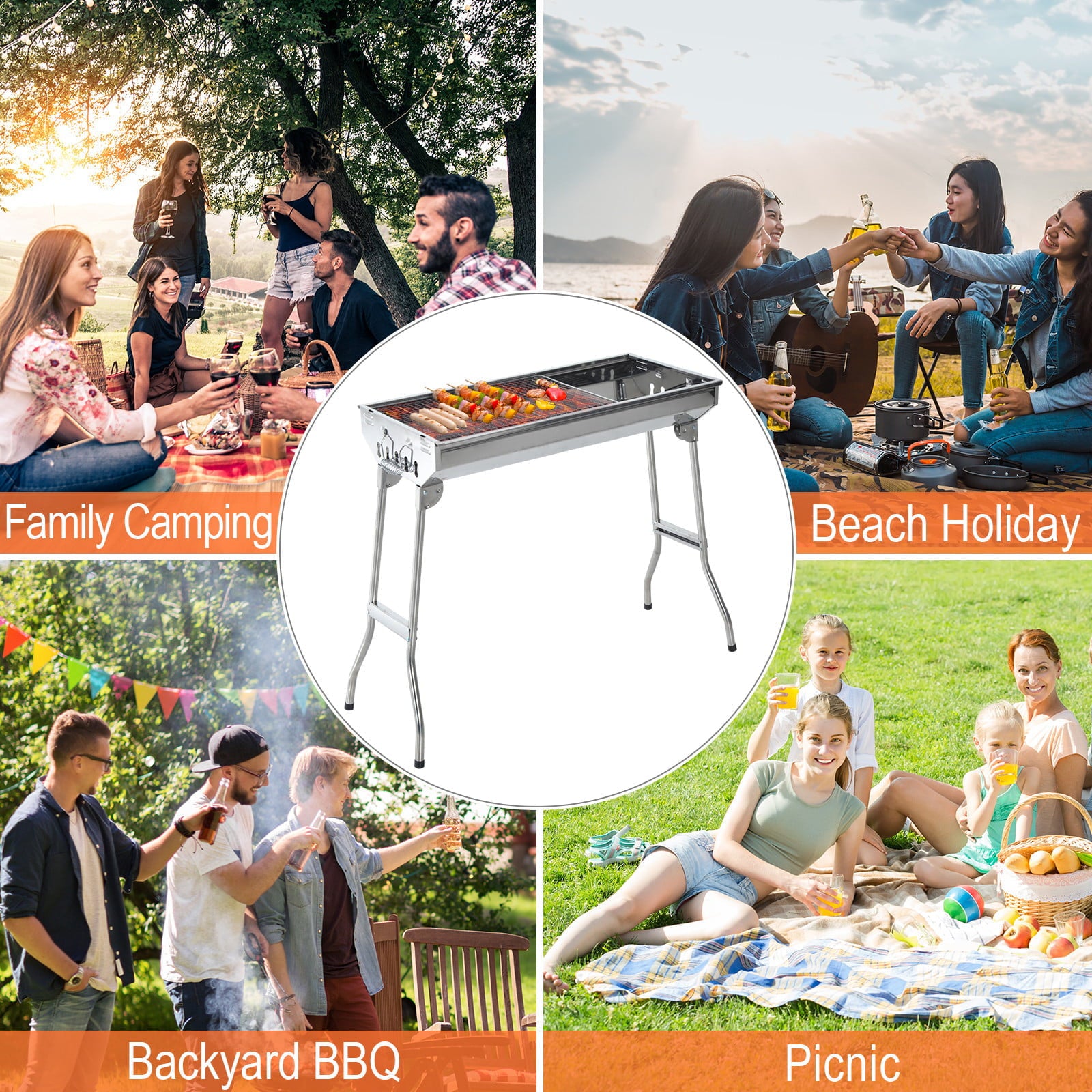 28 Stainless Steel Small Portable Folding Charcoal BBQ Grill Set