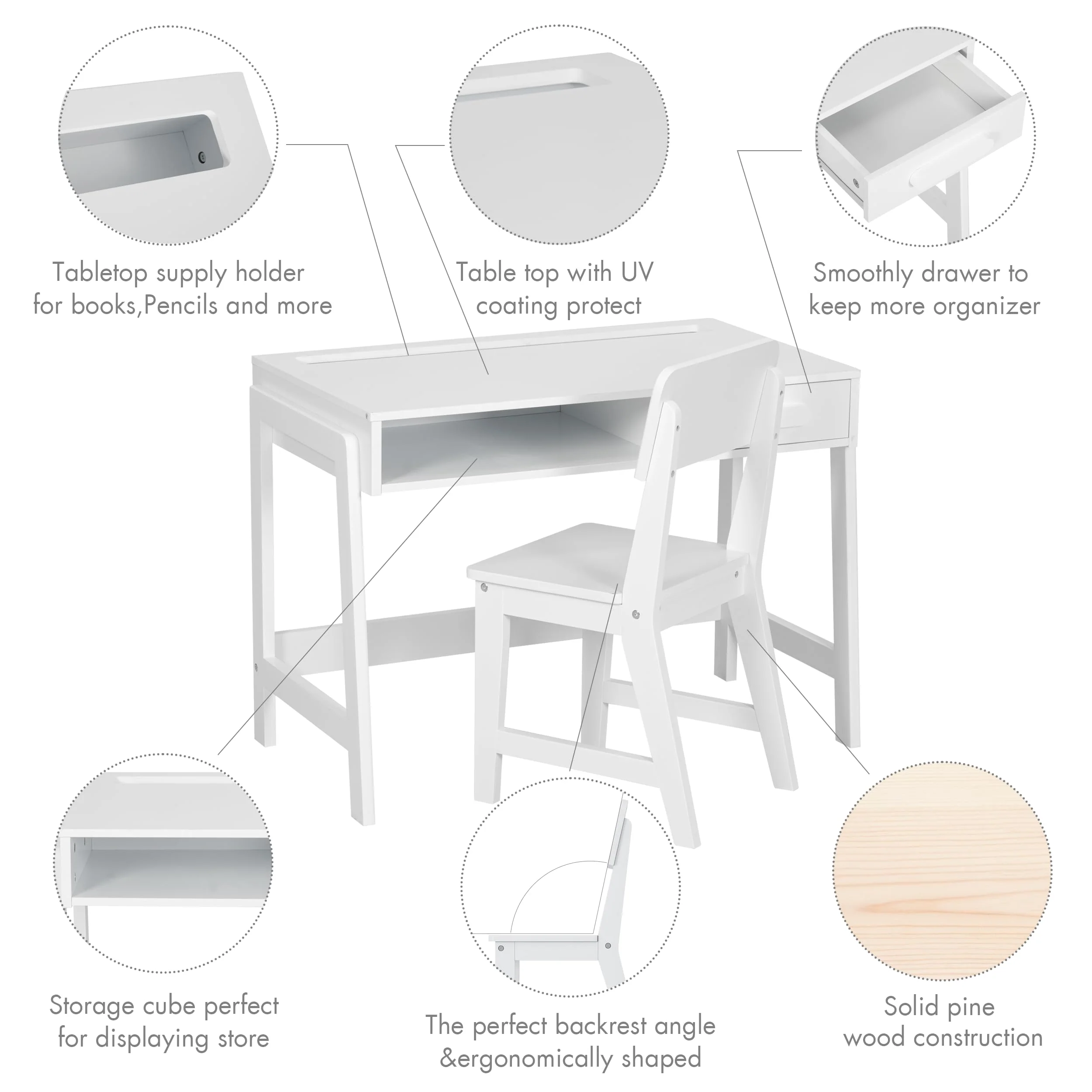 UTEX Kids Desk and Chair Set for Kids with Drawers