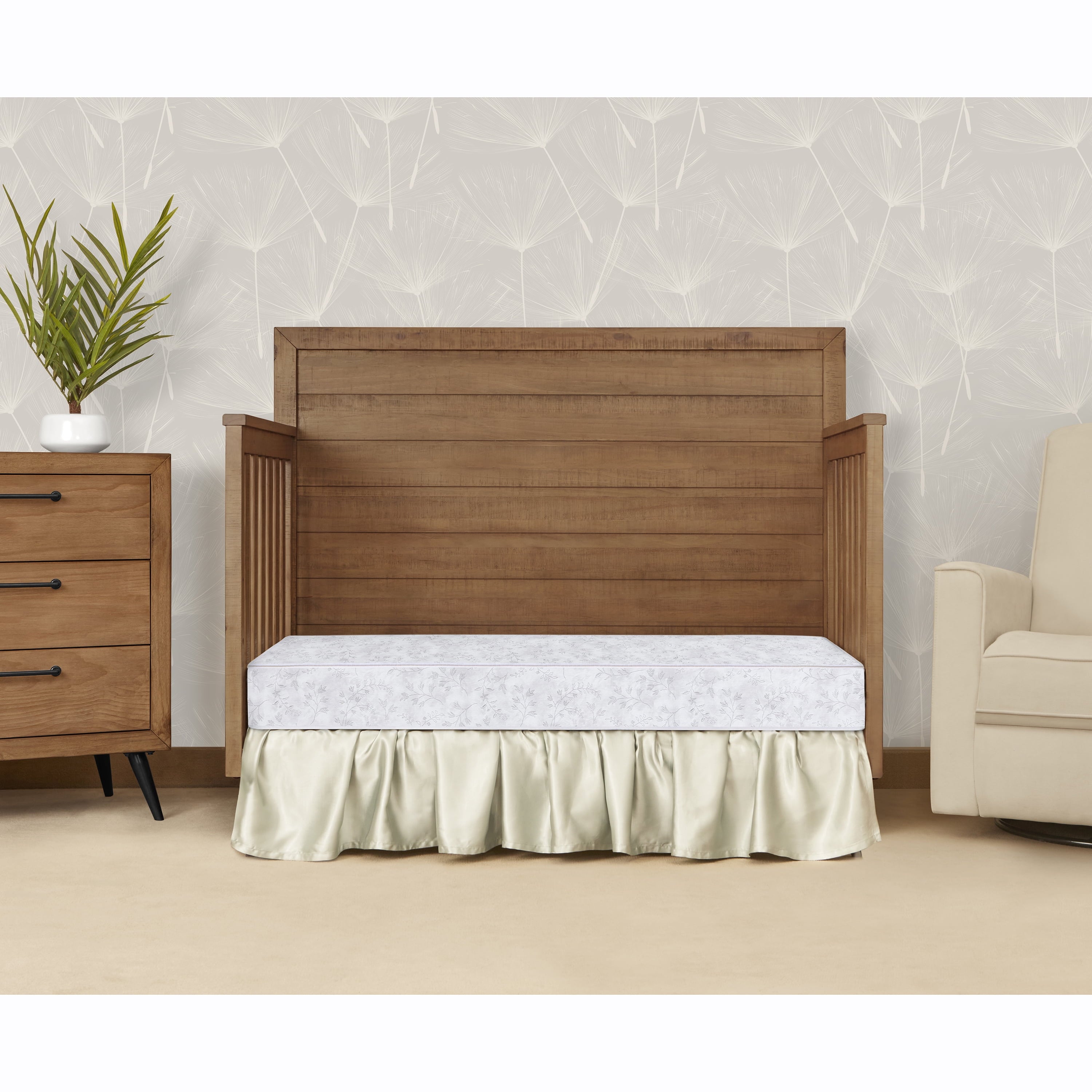 on Me Twinkle 5 88 Coil Crib and Toddler Mattress. Morning Mist Floral. Greenguard Gold Certified