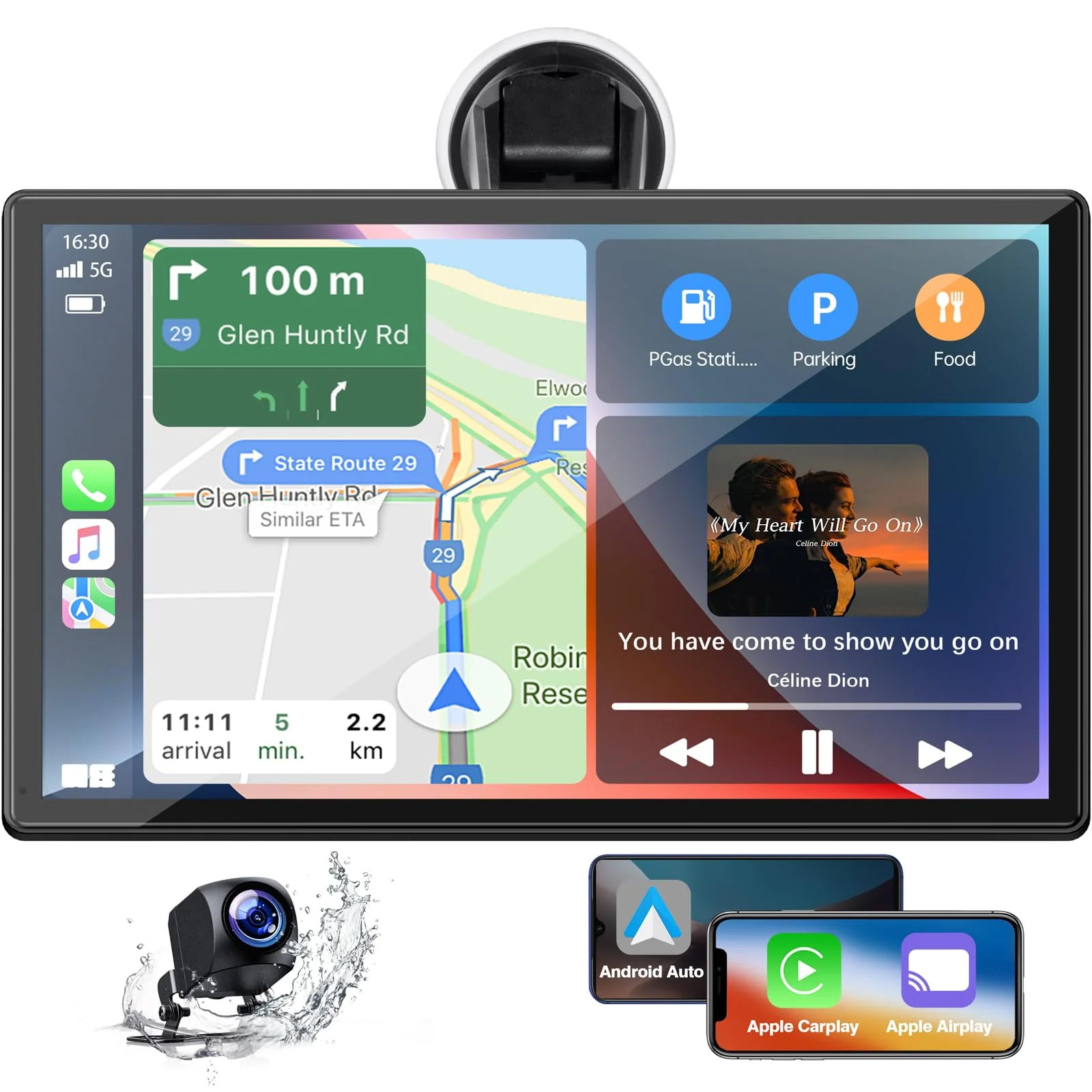 LAMTTO 9-Inch Wireless Car Stereo with Carplay. 1080P Camera