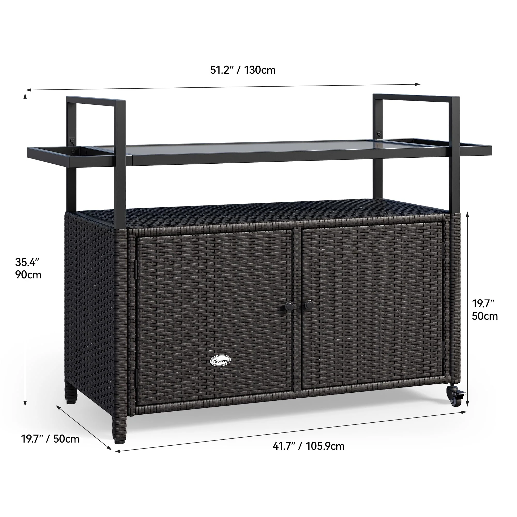 YITAHOME Large Portable Outdoor Wicker Bar Table