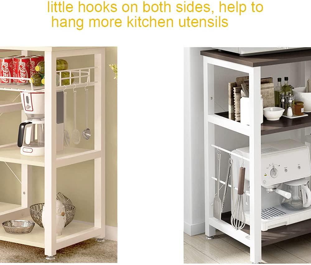 3-Tier Kitchen Island Cart Baker's Rack Utility Shelf Microwave Stand with Storage and Drawer Storage Cart Workstation Shelf. White Maple