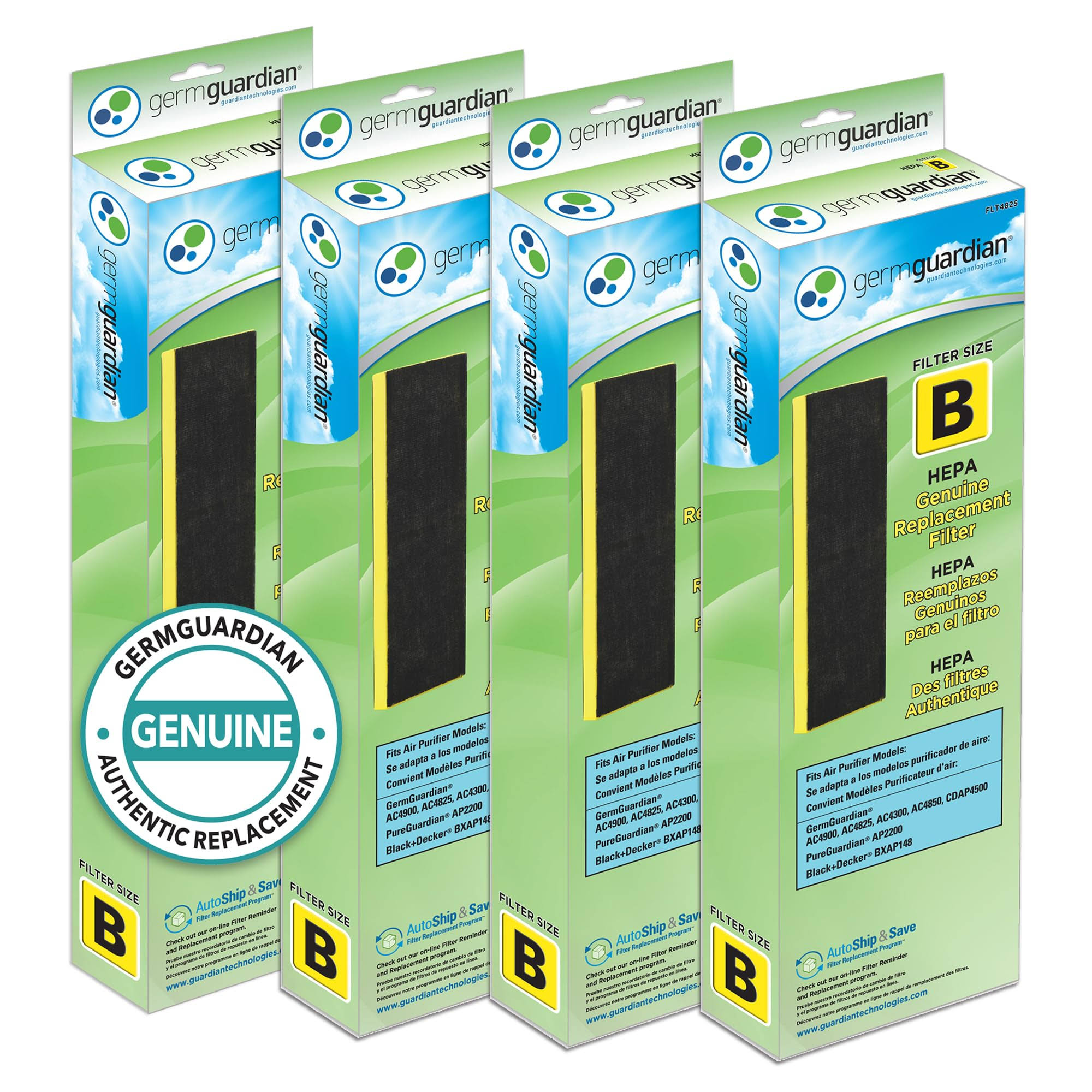 Germ Guardian Flt48254pk GermGuardian FLT4825 HEPA Replacement Filter B, AC4825