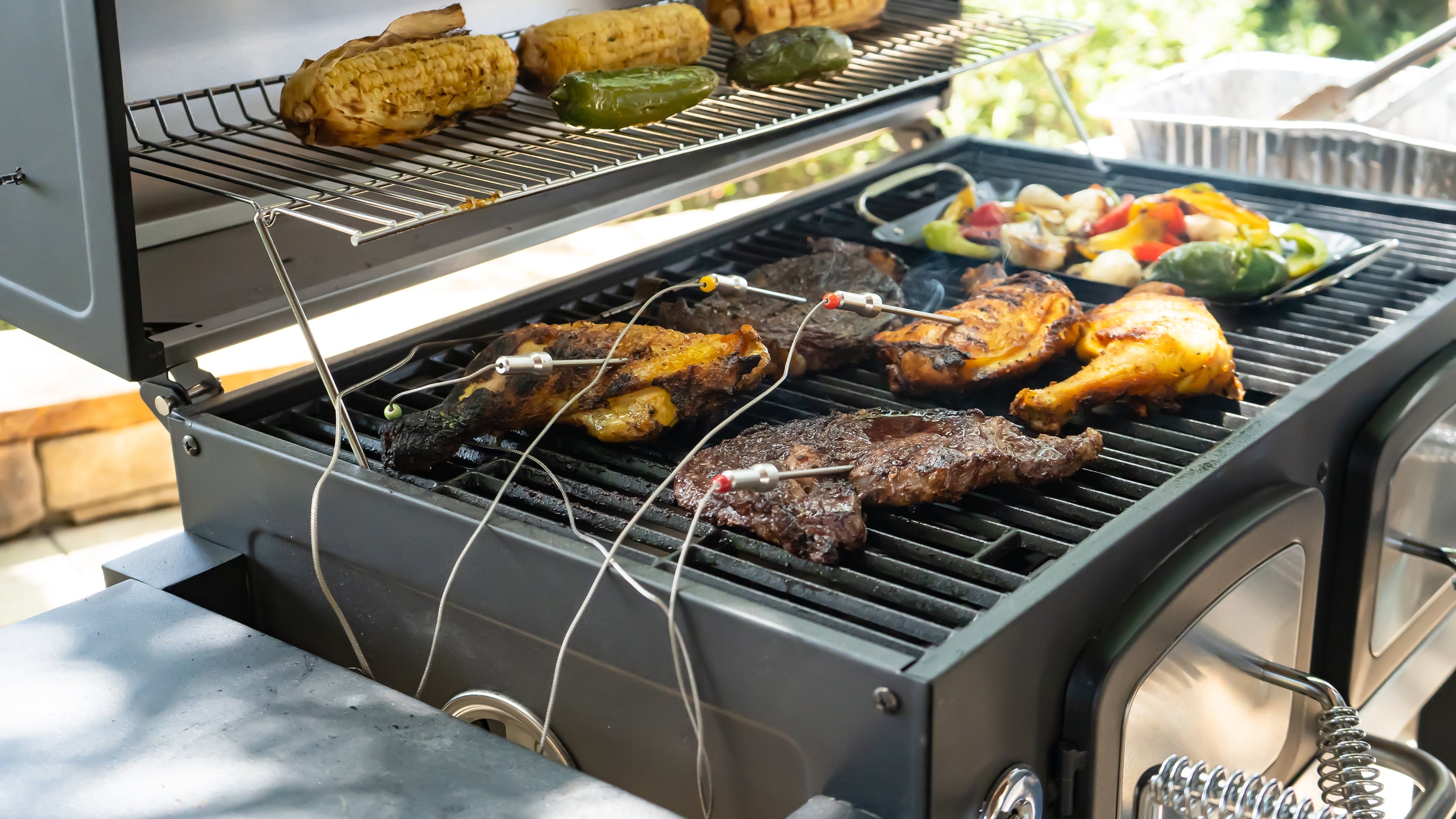 32-inch Smart Charcoal Grill with Bluetooth Meat Thermometer. LCD Display. and Temperature Probes. Stainless Steel/Black