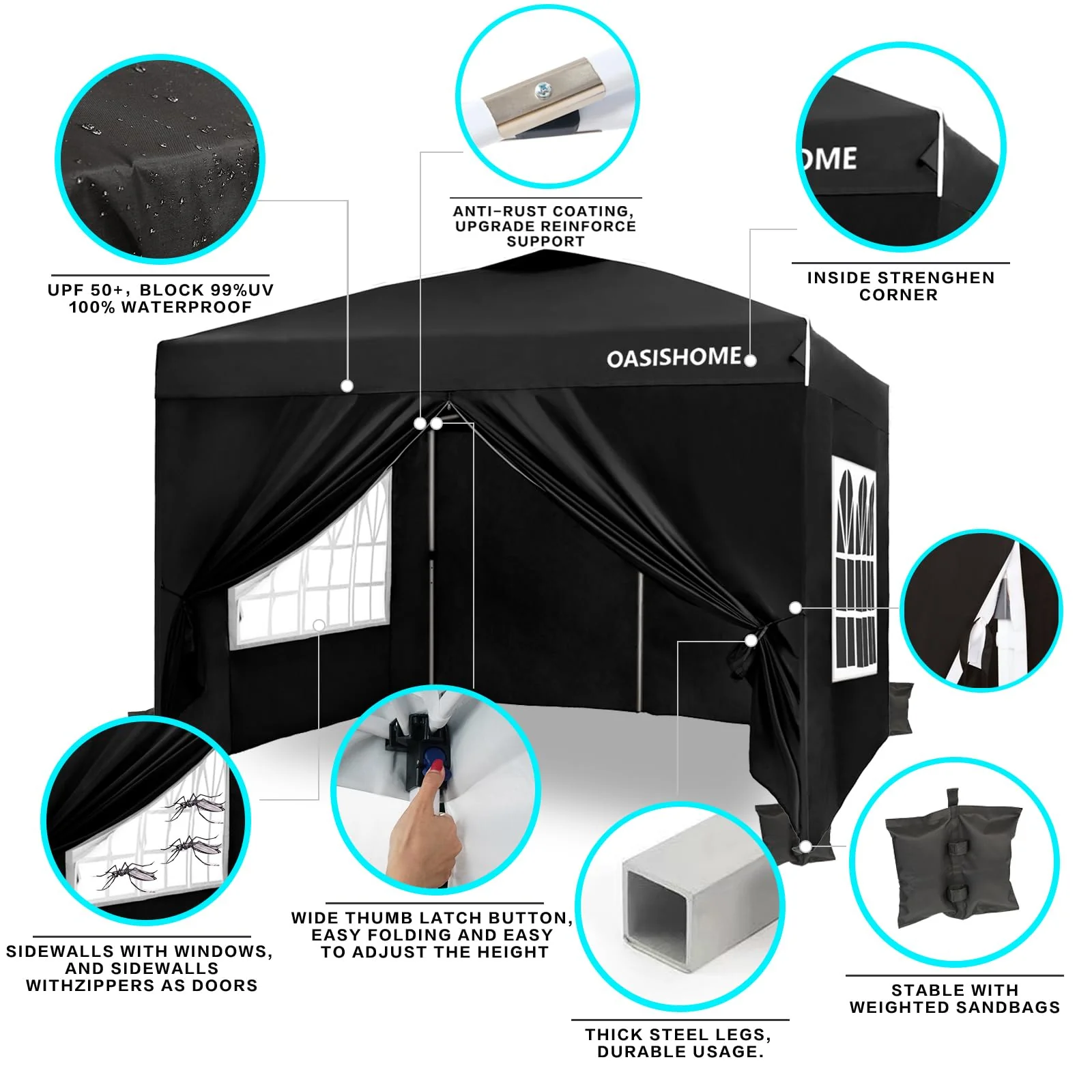 OASISHOME Pop-up Gazebo Instant Portable Canopy Tent 10'x10'