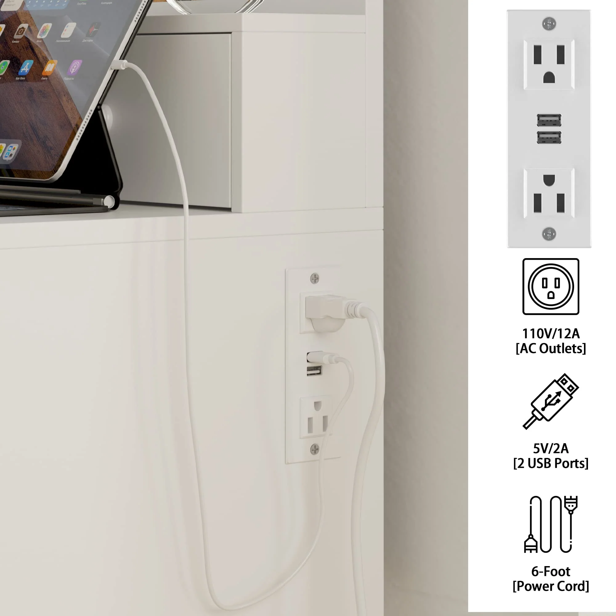 IRONCK Vanity Desk Set with LED Lighted Mirror & Power Outlet