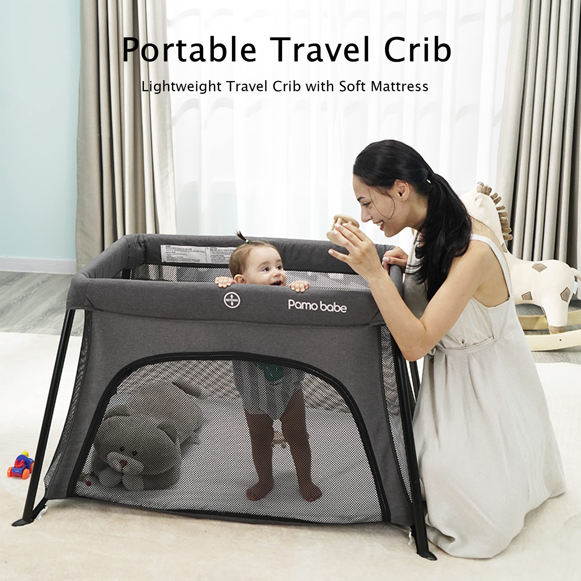Portable Crib for Baby Travel with Soft Mattress