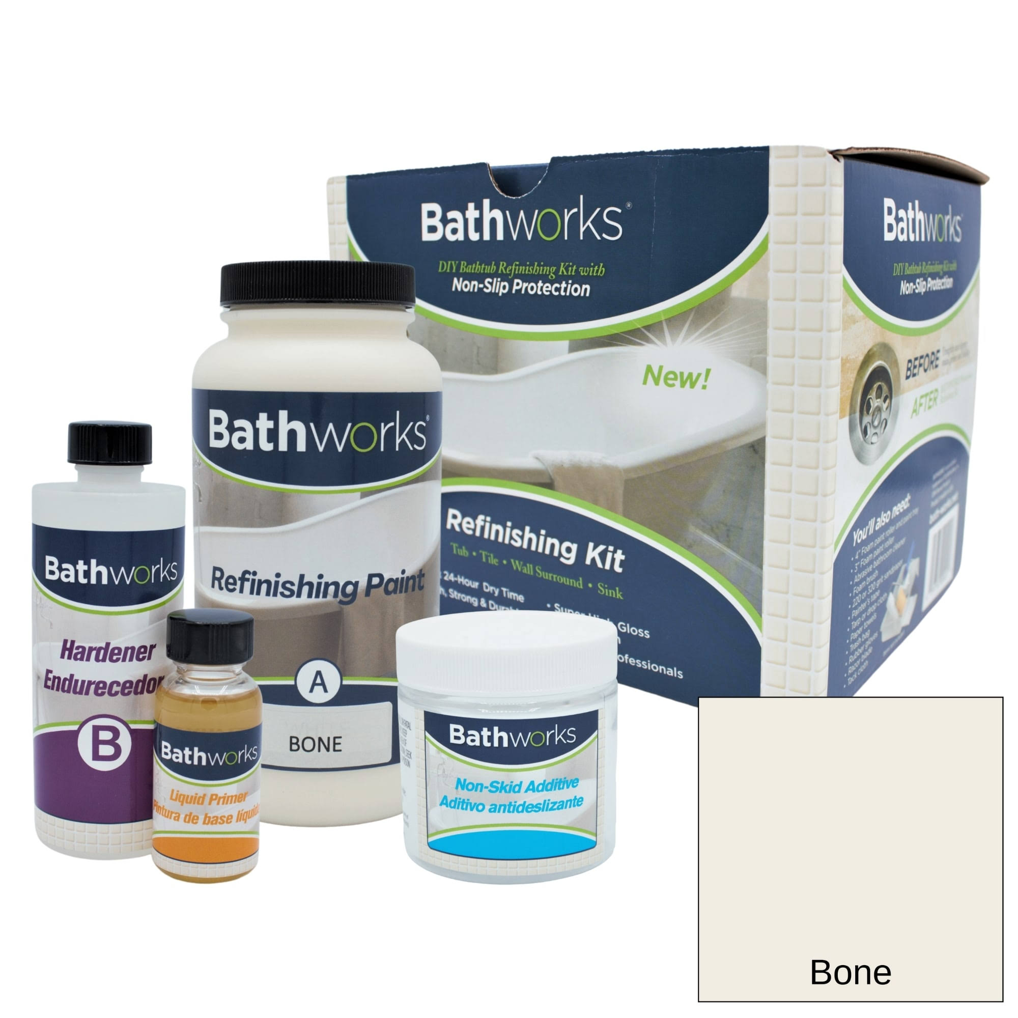 Bathworks 22 oz. Standard Tub and Tile Refinishing Kit with Non-Slip Protection Bone, Bone/High Gloss