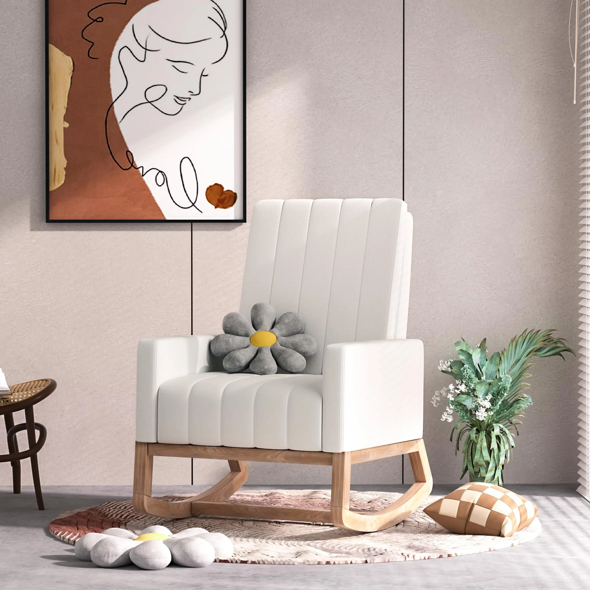 VECELO Rocking Chair Nursery Upholstered with Padded Seat