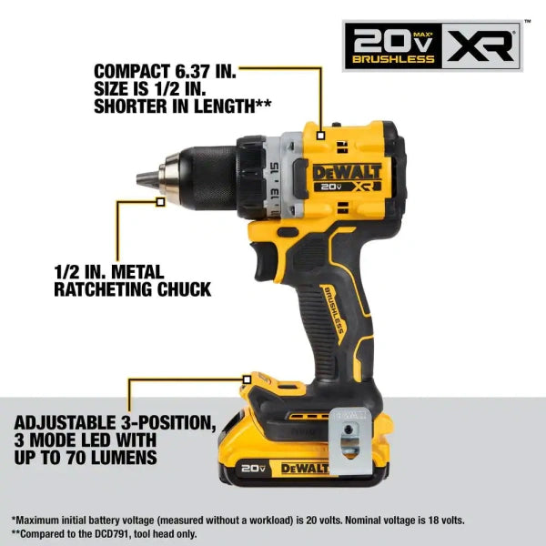 20V MAX LithiumIon Brushless Cordless 2Tool Combo Kit with 12 DrillDriver and 14 3Speed Impact Driver 2.0 Ah - MadeInUSA