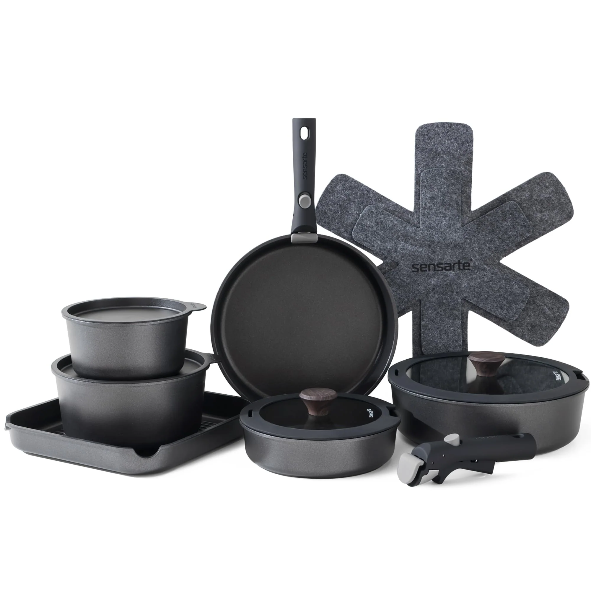 SENSARTE 17 Piece Pots and Pans Set. Detachable Handle Cookware