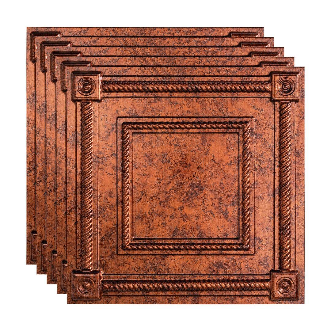 Fasade Coffer Decorative Vinyl 2ft x 2ft Lay in Ceiling Tile in Moonstone Copper (5 Pack)
