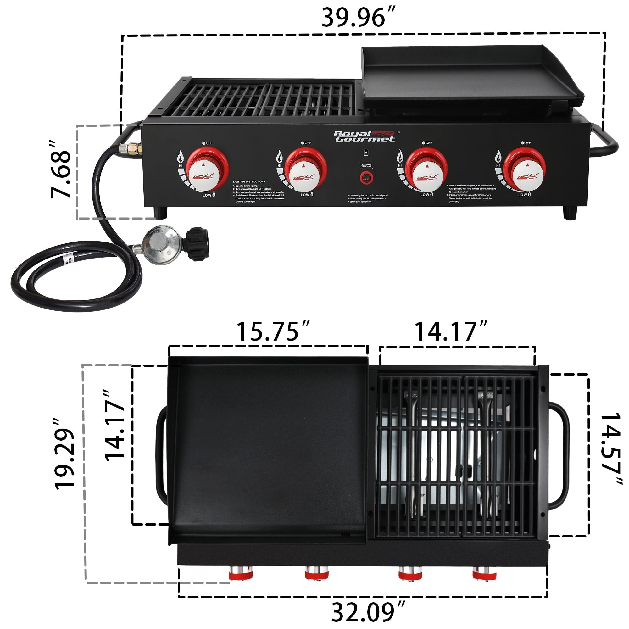 4-Burner GD4002T Portable Gas Grill and Griddle Combo. 40000 BTU
