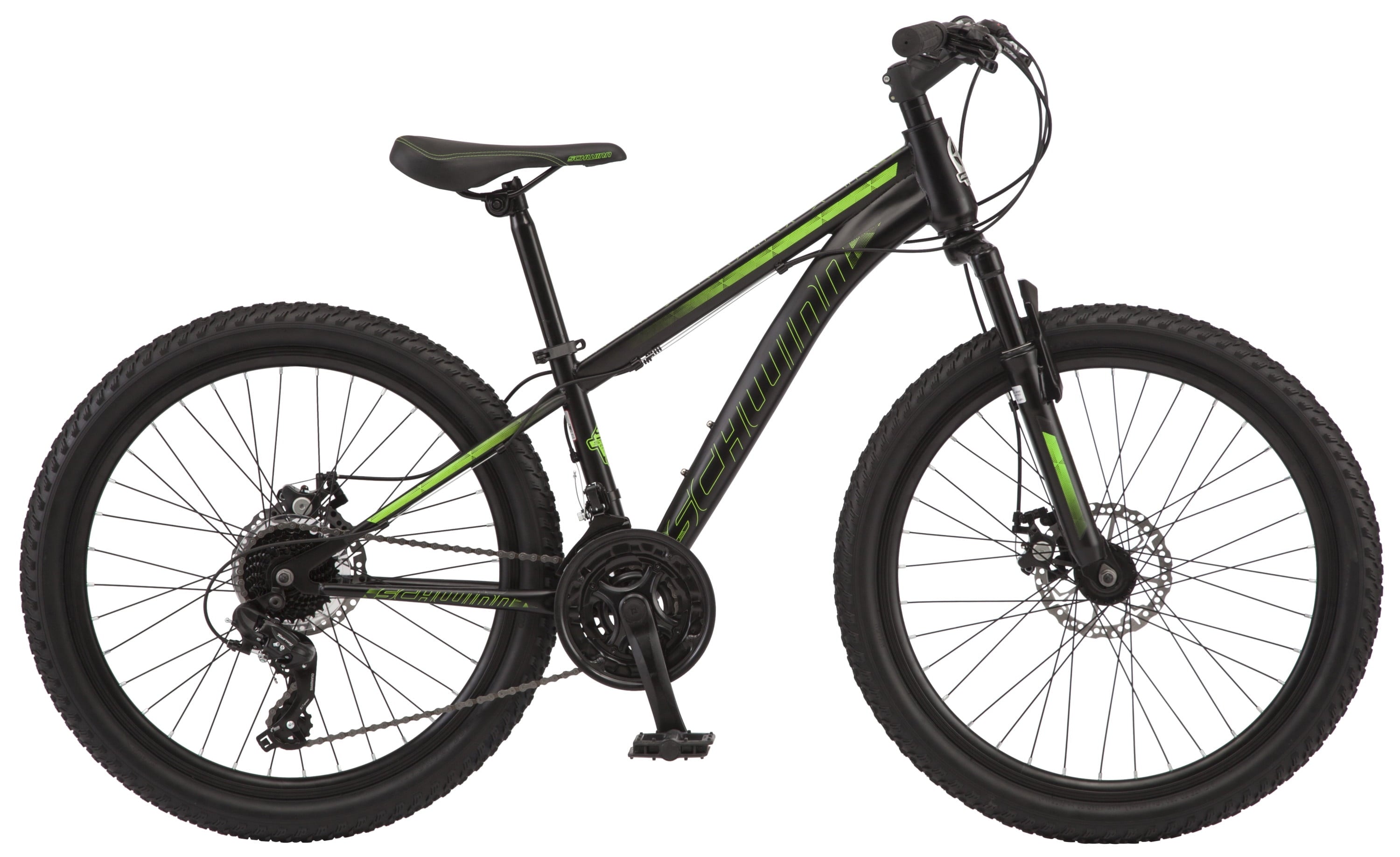 Sidewinder mountain bike. 24-inch wheels. 21 speeds. black / green
