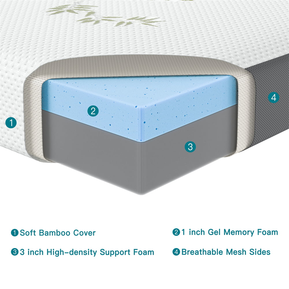 4 Inch Folding Mattress. Portable Trifold Gel Memory Foam Fold Mattresses. Guest Bed. Queen