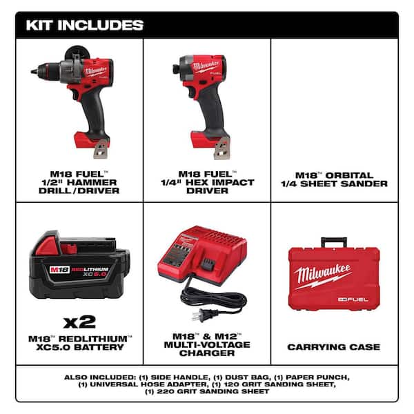 M18 FUEL 18-V Lithium-Ion Brushless Cordless Hammer Drill and Impact Driver Combo Kit (2-Tool) with Sheet Sander