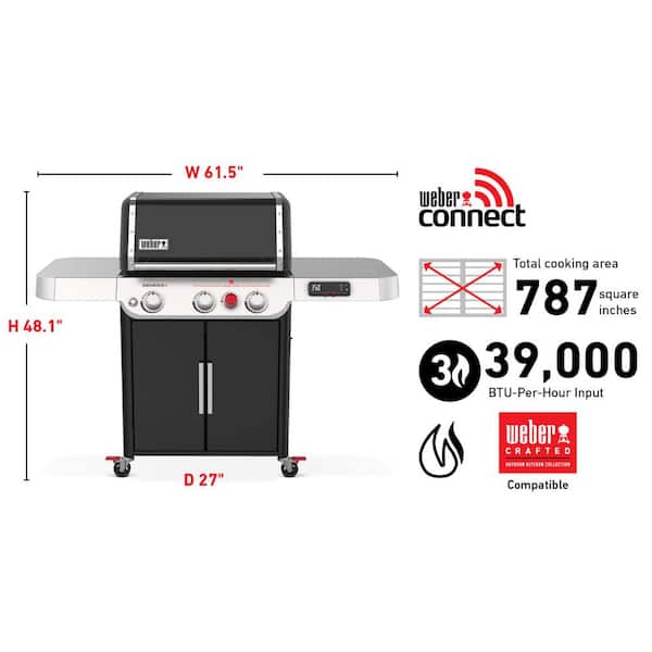 Genesis Smart EX-325s 3-Burner Propane Gas Grill in Black with Connect Smart Grilling Technology