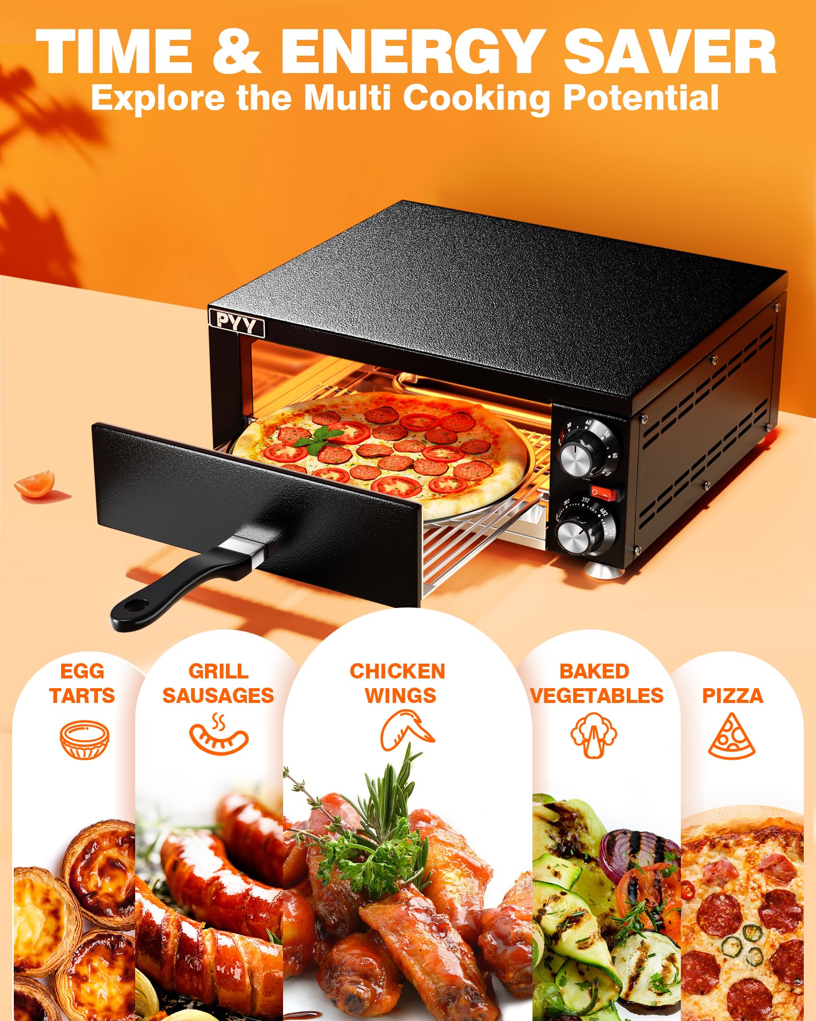 PYY Electric Countertop Pizza Oven. Pizza Maker Machine