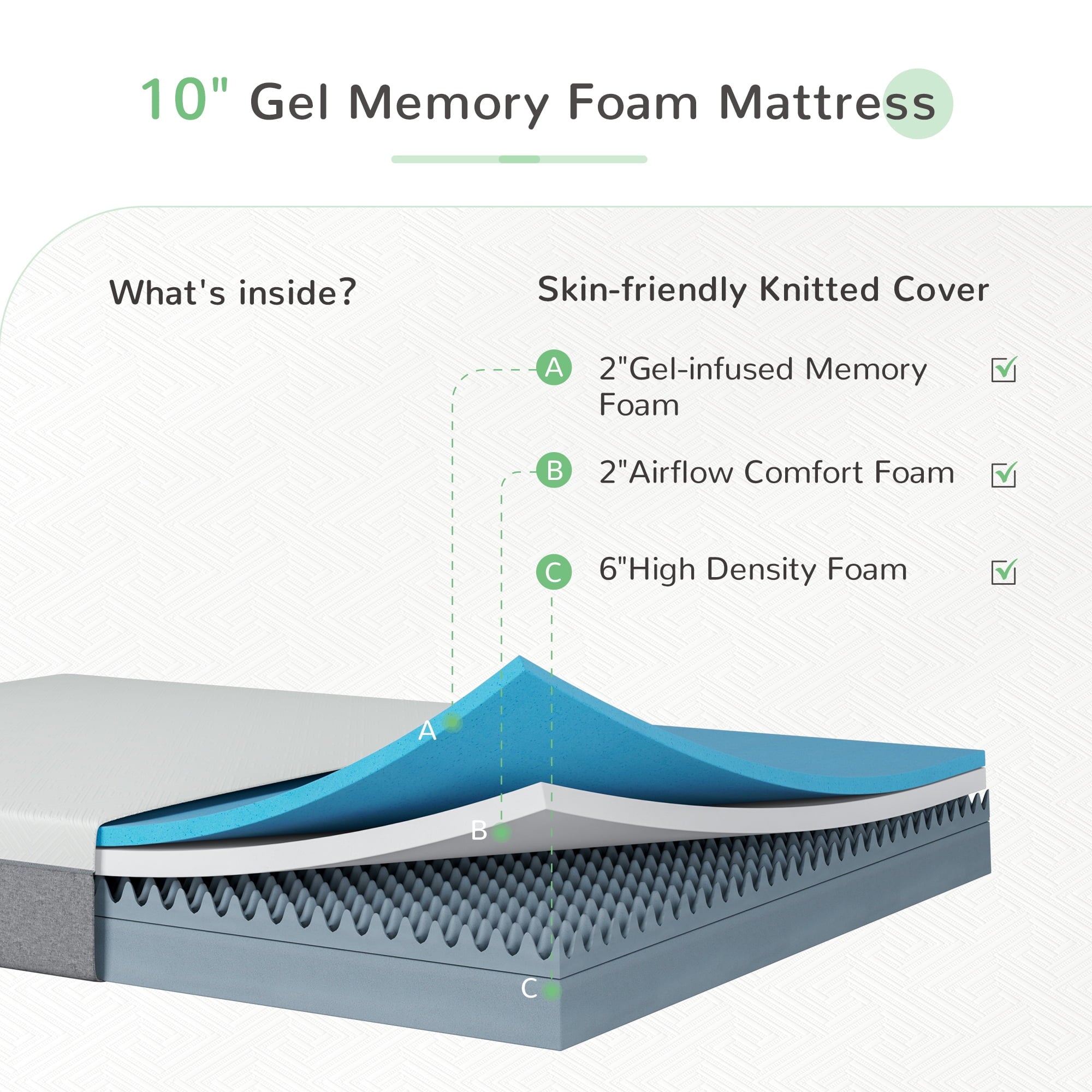 10 inch Cooling Gel Memory Foam Mattress in a Box. Queen Mattress