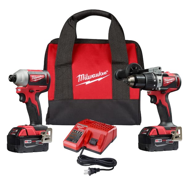 M18 18V Lithium-Ion Brushless Cordless Compact Hammer Drill/Impact Combo Kit (2-Tool) with (2) 4.0Ah Batteries. Bag