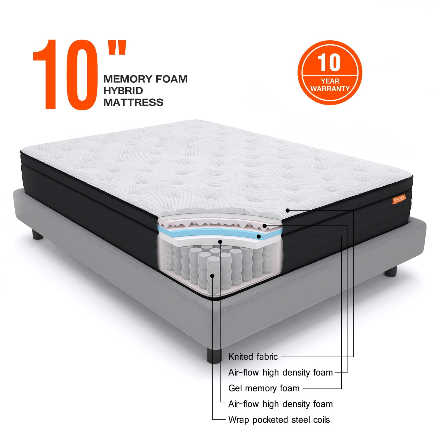 Twilight 10 Gel Memory Foam Mattress Hybrid Mattress. Queen Mattress