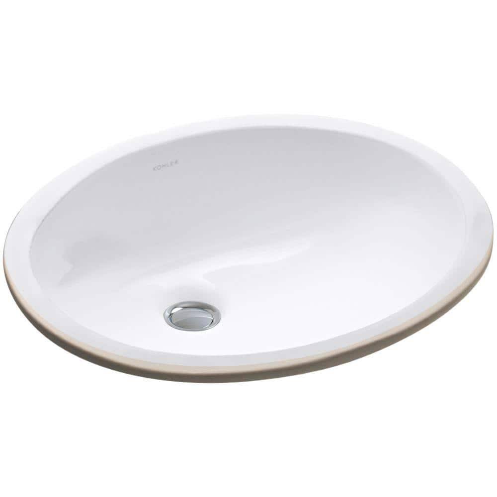 Kohler Caxton White Oval Undermount Bathroom Sink with Overflow