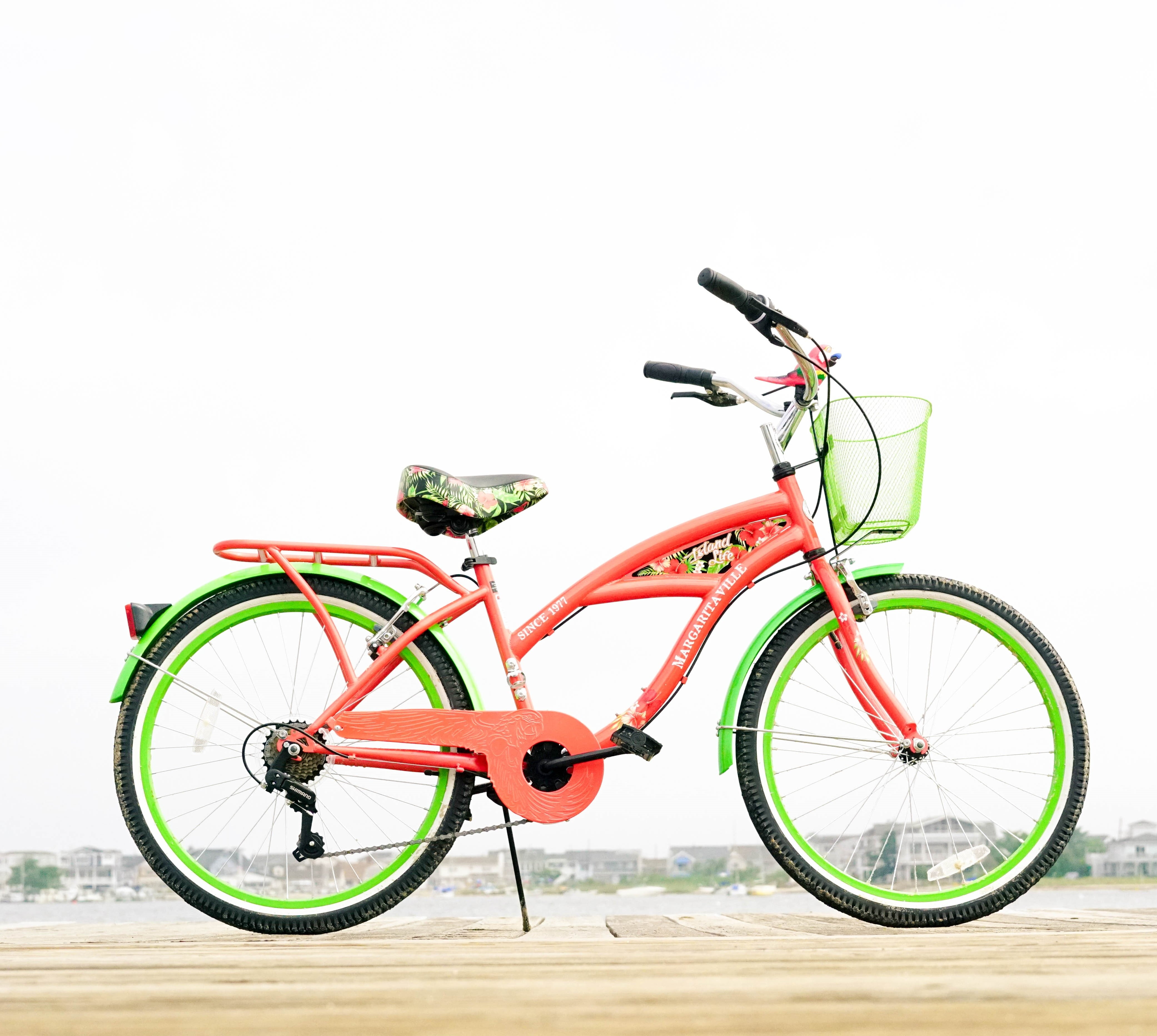 24 Island Life Multi Speed Girl's Bike. Coral/Green