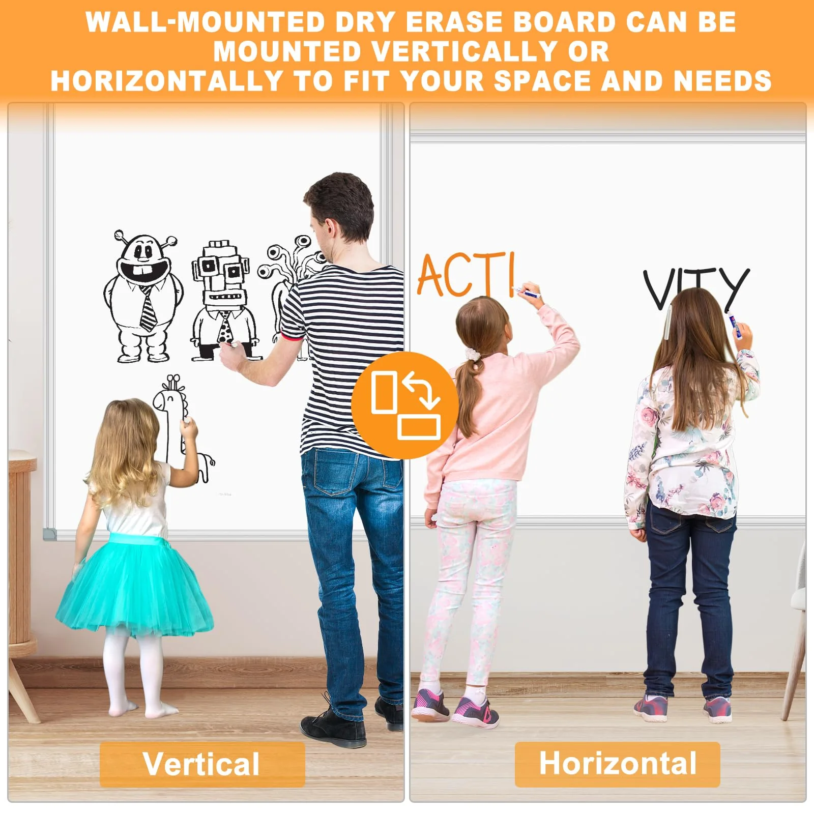 H-Qprobd Dry Erase Board for Wall 72x40 with Long Pen Tray