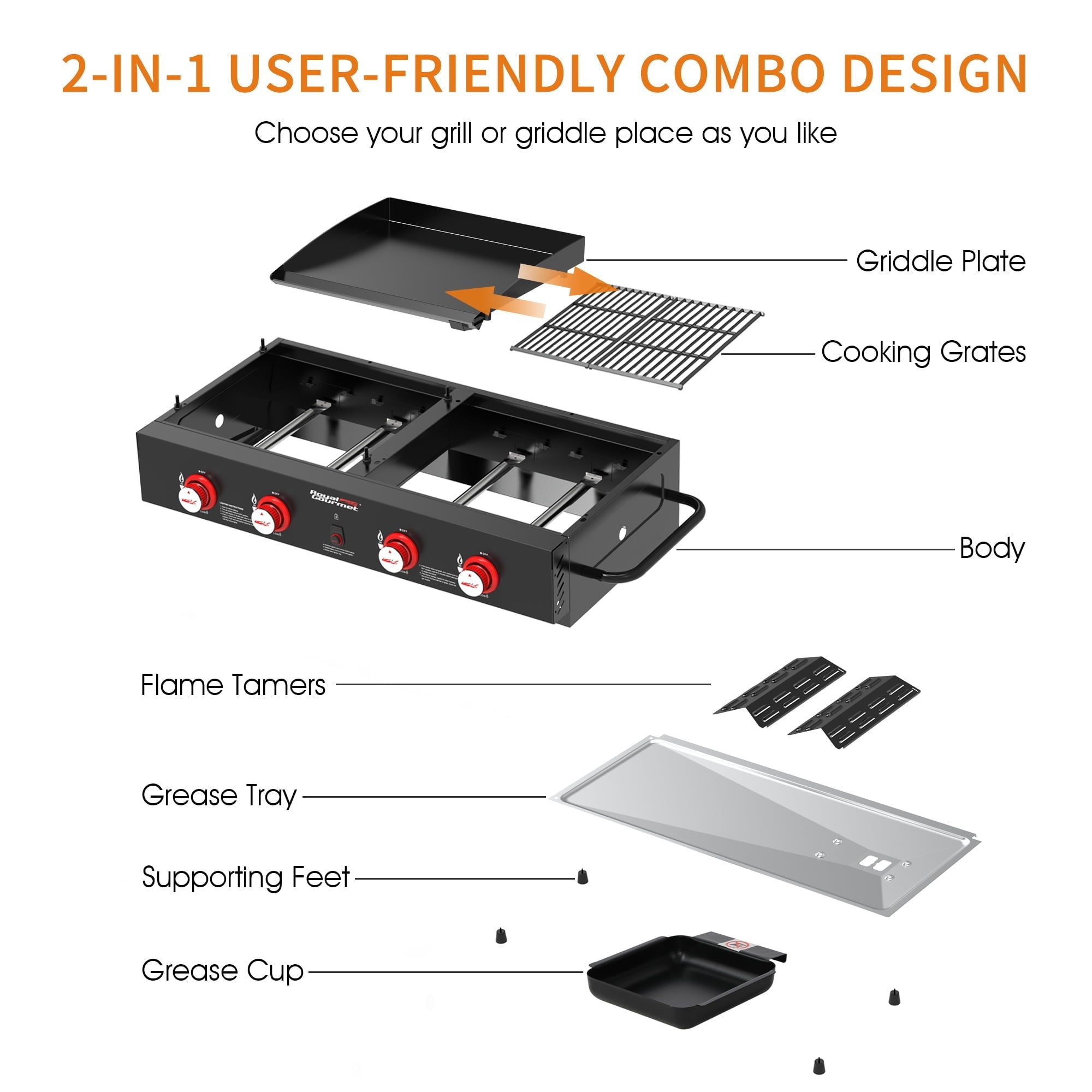 4-Burner GD4002T Portable Gas Grill and Griddle Combo. 40000 BTU