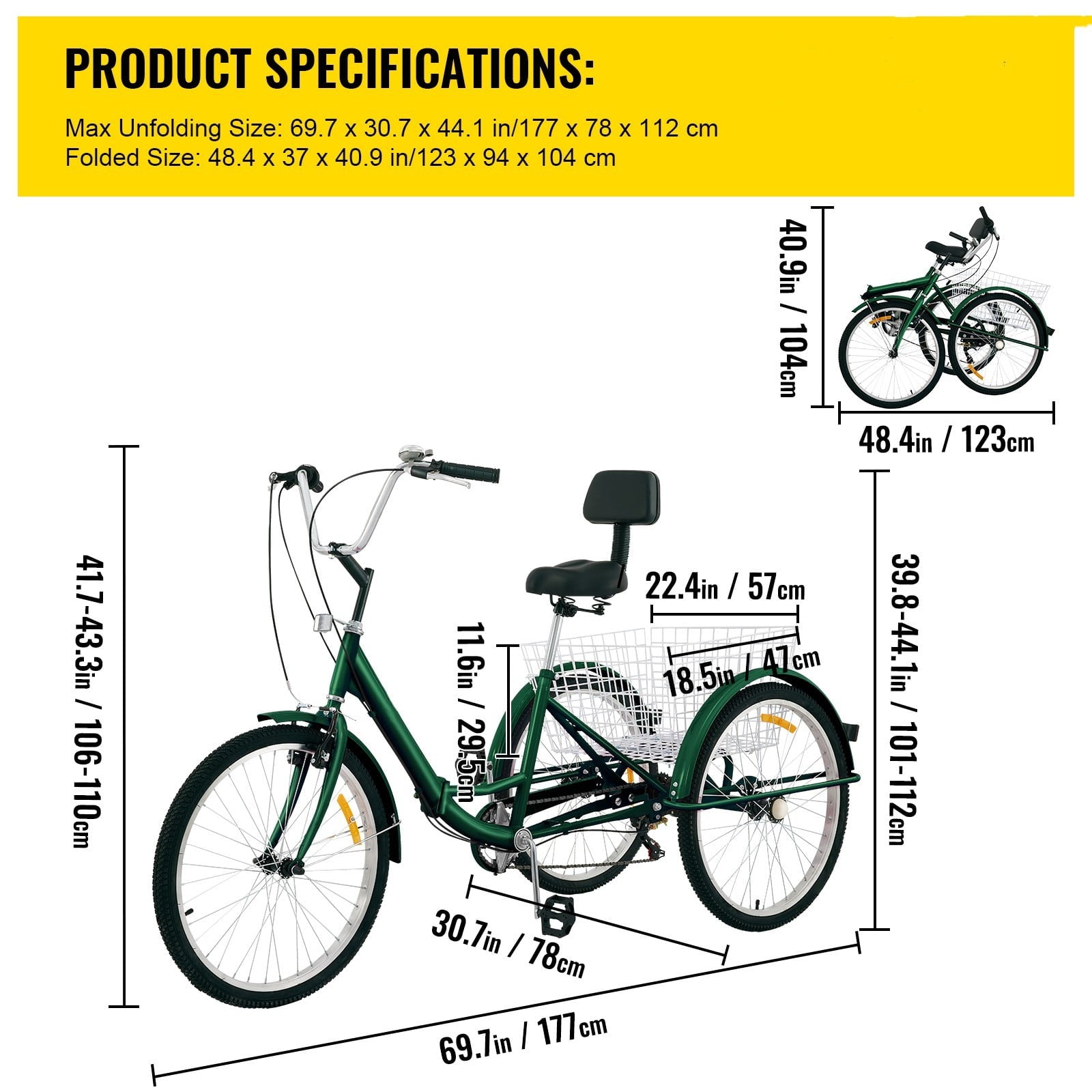 Tricycle Adult 24'' Wheels Adult Tricycle 7-Speed 3 Wheel Bikes For Adults