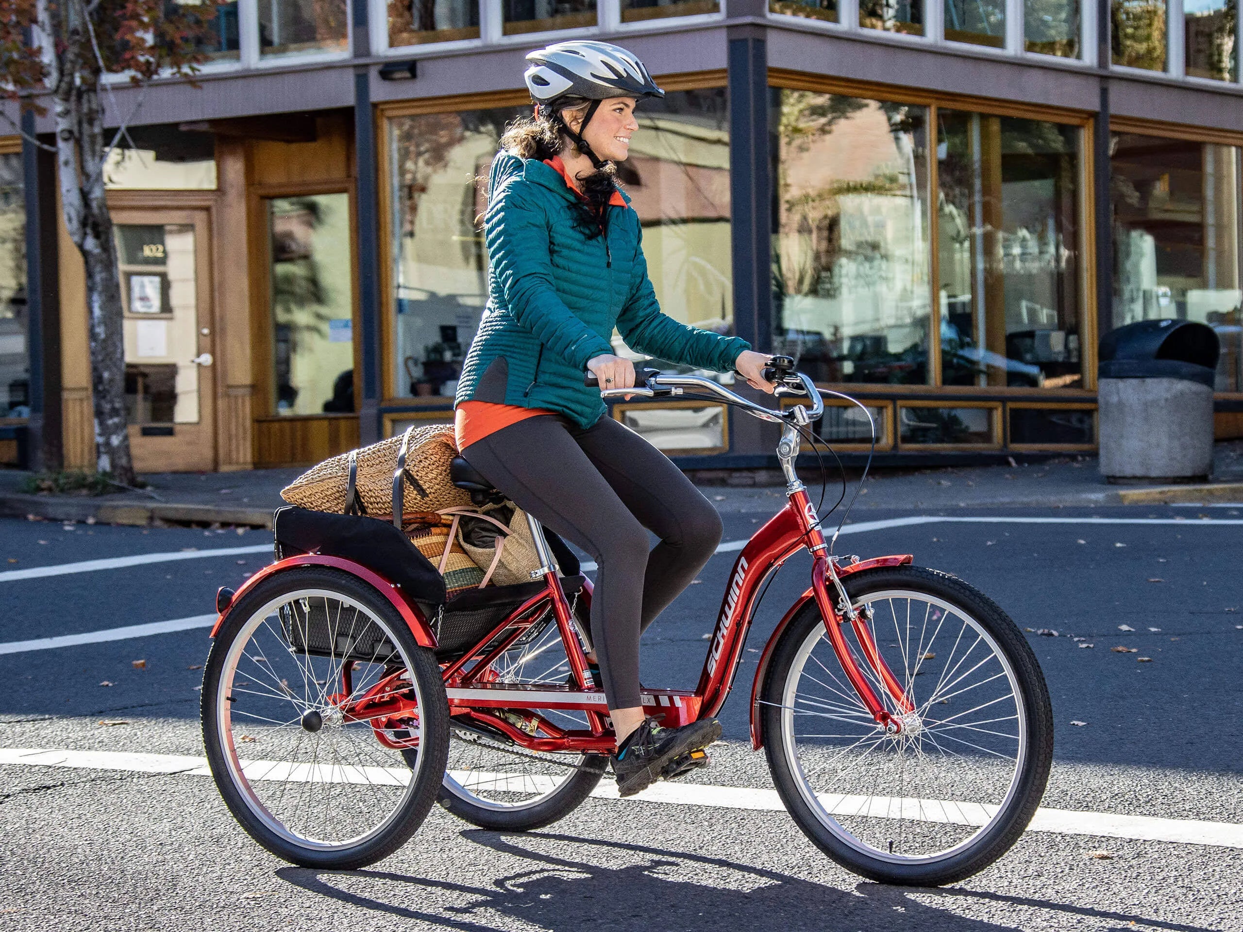 Schwinn Meridian Deluxe Adult Tricycle Bike. Three Wheel Cruiser. 26-inch Wheels. Low Step-Through Aluminum Frame. Adjustable Handlebars. Large - MadeInUSA