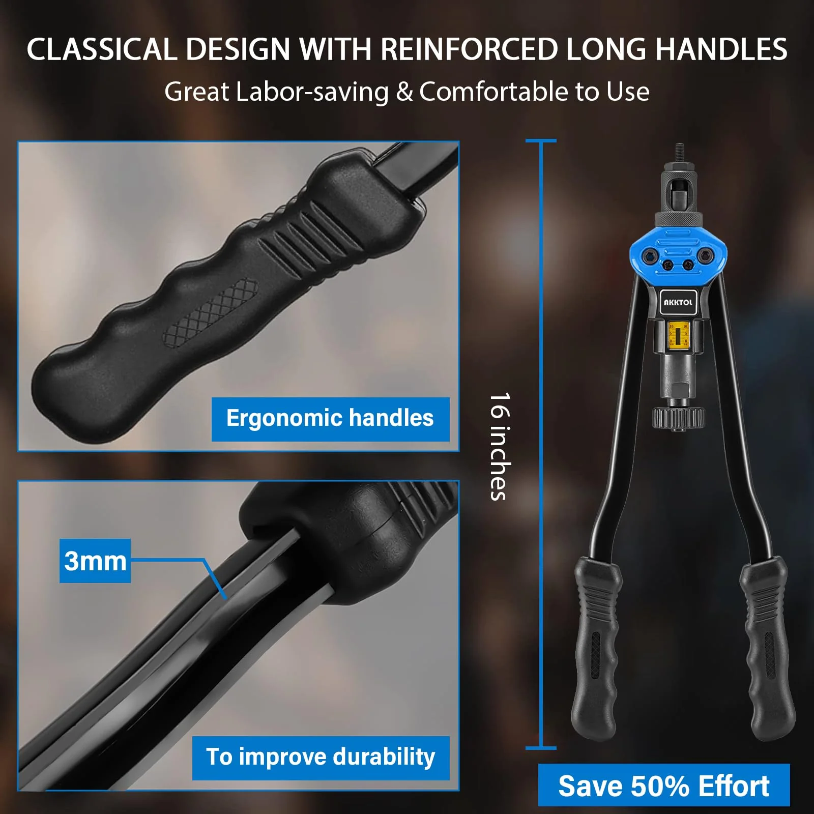 AKKTOL 16 Rivnut Tool Kit with 15 Metric and SAE Mandrels